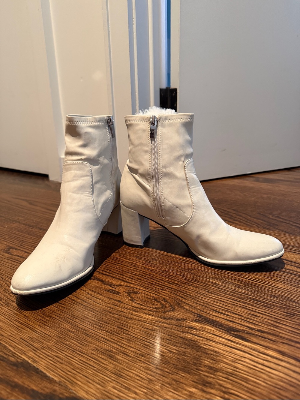Marc Fisher Women's White Faux-Leather Ankle Boots with Block Heel